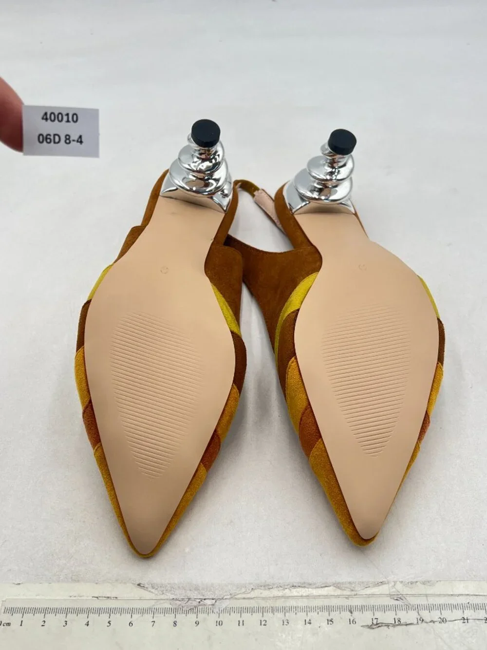 YDN Yellow Floral Metallic Spiral Heels Slip On Sandals Slingback Elastic Pumps